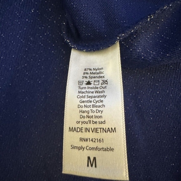 Lularoe Medium Blue Metallic Weave Short Sleeve Scoop Neck Mid-Calf Shirt Dress - Picture 4 of 4